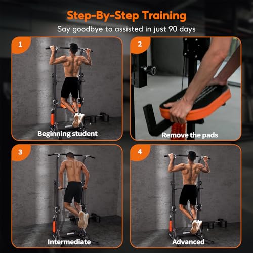 ONETWOFIT Power Tower Pull Up Bar Station Assistive Trainer, Multi-Function Adjustable Height Dip Station for Home Gym Wor...