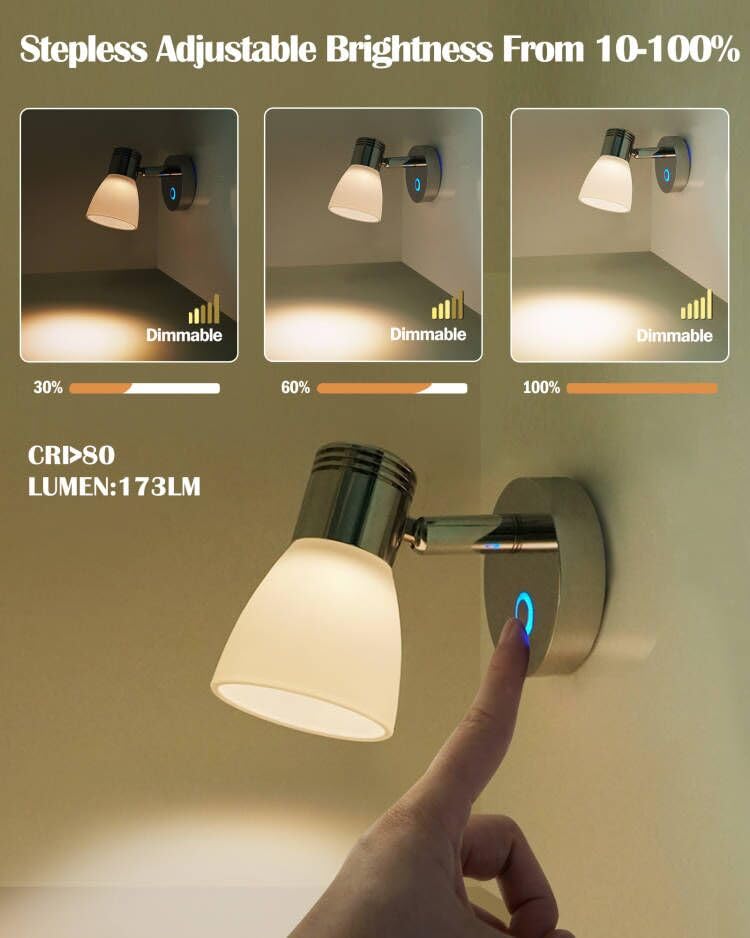 Thalassa Boat Reading Light 12V Interior Led Fixtures Rv Reading Lamp Wall Sconce For Marine Caravan Camper Van Motorhome Indoor Lighting With Built-In Touch Dimmer Switch