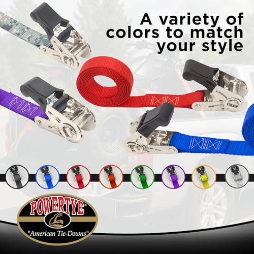 PowerTye - Endless Ratchet Strap - 1in x 4ft Easy Grip (Hookless), Tie Down Strap w/ 400 lb. Working Load Limit / 1,200 l...