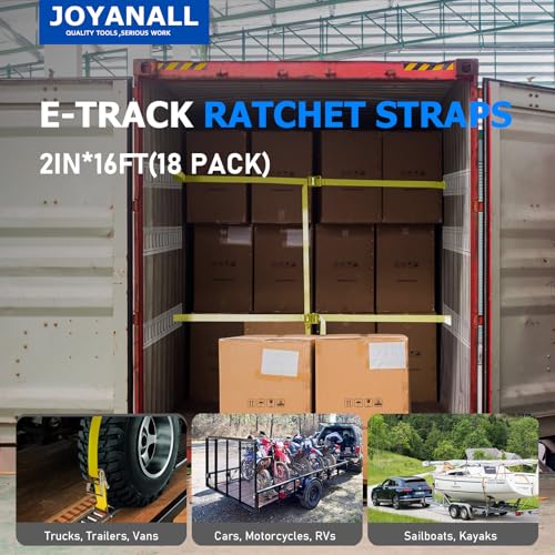 E Track Ratchet Straps 2" x 16'(18 Pack), E Track Straps 4400 lbs Load Straps for Trucks, Semi Trailers, Box Truck