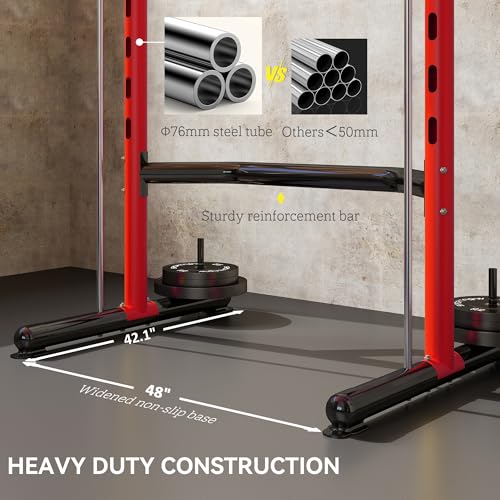 Soozier Squat Rack with Pull-Up Bar, Adjustable Power Rack with Barbell Bar, Multi-Functional Bench Press Rack for Home Gy...