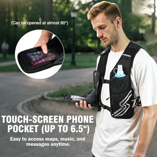 Running Vest for Women Men, Running Hydration Vest with 500ml Soft Flask & Touch-Screen Phone Pocket, Reflective Lightweig...