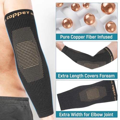 Vlela Copper Elbow Compression Sleeve - Tennis & Golfers Elbow Support Brace, Extends to Forearm for Complete Pain Relief,...