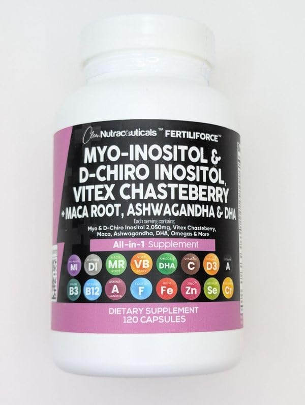 Myo-Inositol & D-Chiro Inositol 2050mg Fertility Supplement 40:1 Ratio - Prenatal Vitamins for Women with Ashwagandha Maca Root Vitex Chasteberry Iron DHA Folic Acid DIM Zinc - 2Pack