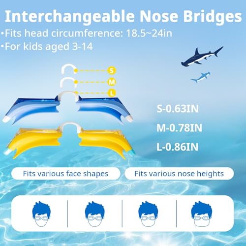 Pixel Panda 2 Pack Kids Swim Goggles with Fabric Strap for 3-14 Anti-Fog Anti-UV, No Leak No Hair Pulling Swimming Goggles