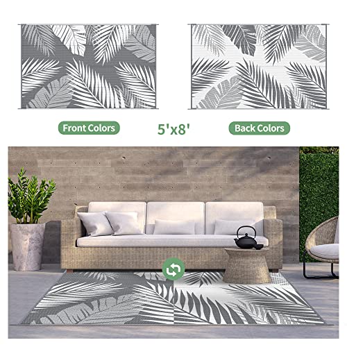 GENIMO Outdoor Rug 5' x 8' Waterproof for Patios Clearance, Reversible Plastic Straw Camping Carpet, Large Area Rugs Mats ...