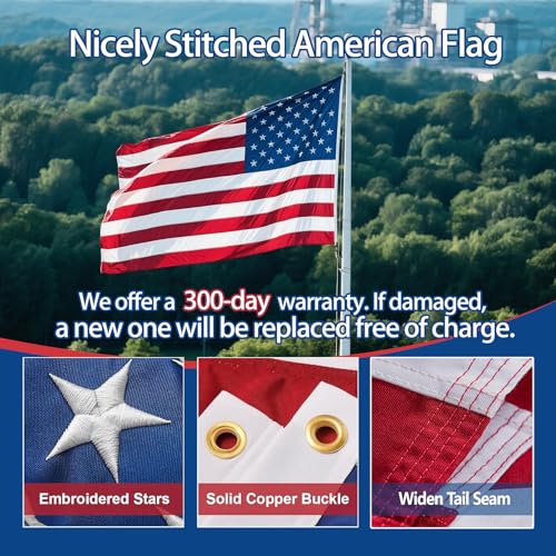 American Flag Durable Nylon 3x5 Ft Outdoor Heavy Duty, Made in USA American Flags ,Longest Lasting Non Fading American Fla...