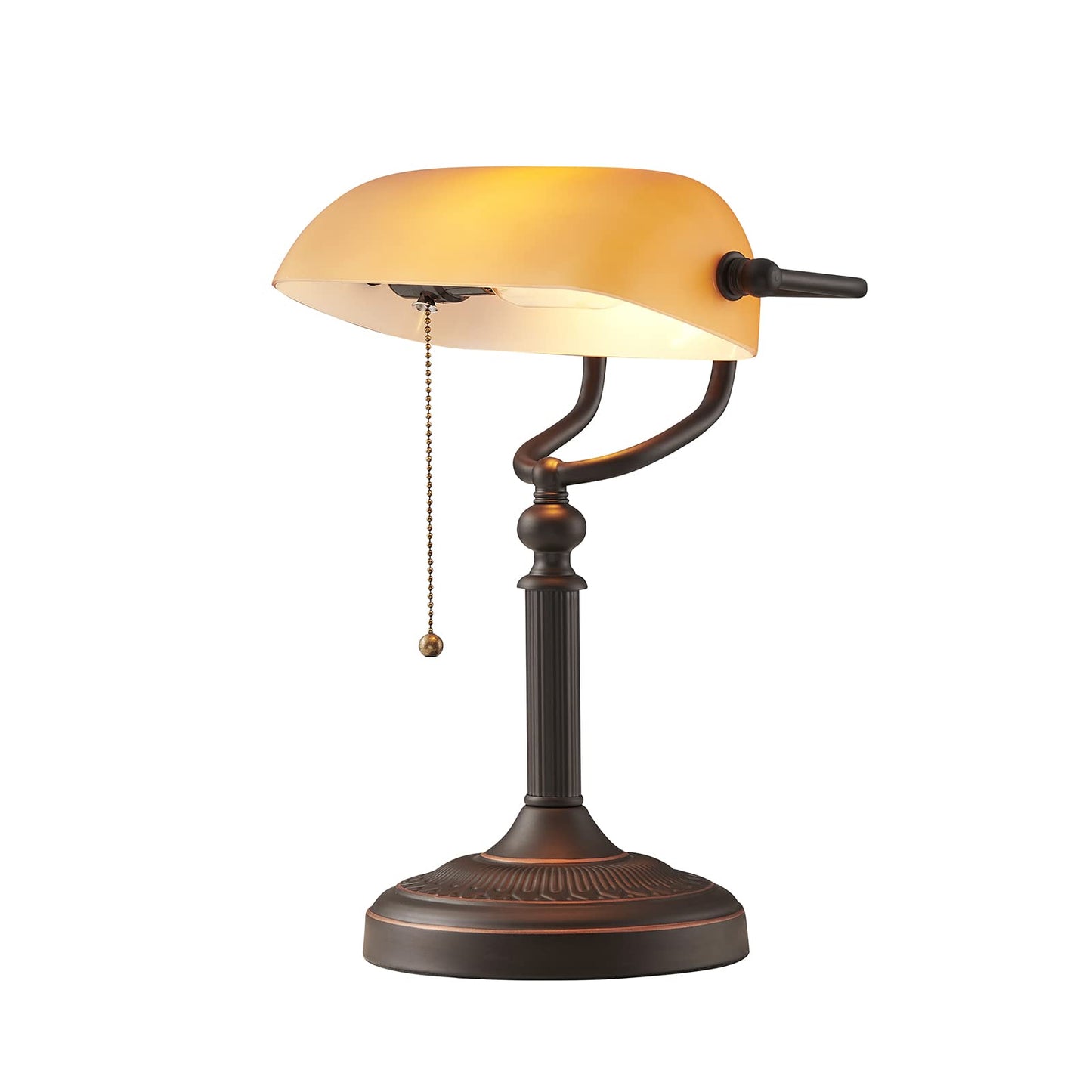 Newrays Glass Bankers Desk Lamp, Classic Size, Pull Chain Switch, Orange, Model T9009