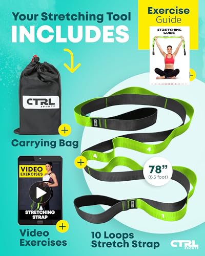 Stretching Strap with Loops - Non Elastic Stretch Band for Physical Therapy, Yoga Strap for Stretching Equipment, Stretch ...