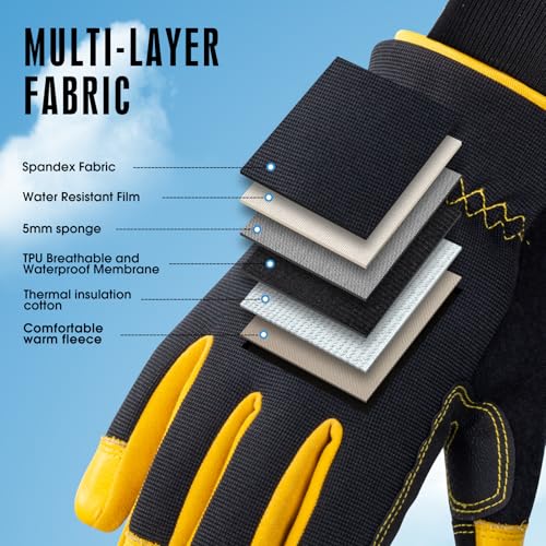 HODUP Insulated Synthetic Leather Winter Work Gloves - 3M Thinsulate, Fleece-Lined, Water-Resistant