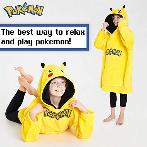 Pokemon Blanket Hoodie for Kids Teens Oversized Fleece Wearable Hoodie Blanket Pikachu Loungewear Gifts for Boys