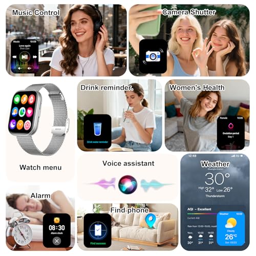Smart Watches for Women, 1.75" HD Fitness Tracker (Answer/Make Calls), IP68 Waterproof Smartwatch with Heart Rate SpO2 Sle...