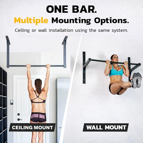 Stud Bar Heavy-Duty Pull-Up Bar – Ceiling or Wall Mount – Gym-Quality Steel, 600 lb Capacity – Fits 9 ft Ceilings
