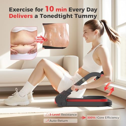 Ab Machine,Sit Up Exercise Equipment& Core Machine, Workout Equipment,Adjustable Ab Trainer with 3 Resistance Levels and R...