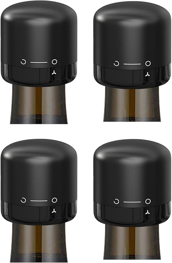 Wine Bottle Stopper With Twist Lock 4Pack,Wine Stopper With Silicone Reusable Wine Sealer, Wine Toppers Stopper Leak Proof And Keeps Wine Fresh For Easy Storage, Black