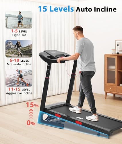 CIIHI Treadmill with Auto Incline - Adjustable Height Handrail 15% Auto Incline Treadmill with 400 lbs Capacity - Foldable...