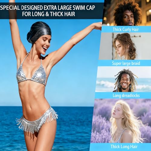 Large Silicone Swim Cap Durable Silicone Waterproof Construction with Ultra-Elastic Design Effectively Keeps Hair Dry. Sui...