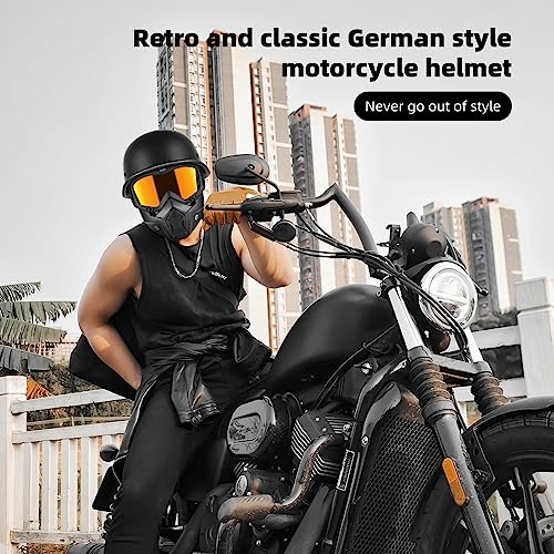 Motorcycle Half Helmets with Face Shield, German Style Motorcycle Helmet for Adult Men Women, DOT Approved Retro Half Shel...