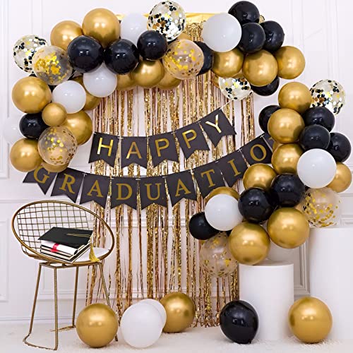 72 Pack Black Gold Confetti Balloons Kit, 12 Inch Black Gold White Balloons and Gold Confetti Balloons with Balloon Ribbon...