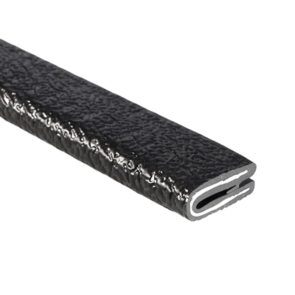 TRIM-LOK Edge Trim - Fits 1/16" Edge, 9/16” Leg Length, 100’ Length - Single Gripping Finger - Black, Pebble Texture - Flexible PVC Edge Protector