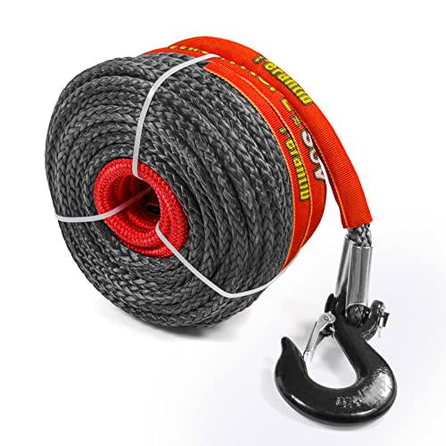 Synthetic Winch Rope 3/8" x 100'-23800 lbs Winch Line with Protective Sleeve,Forged Winch Hook,Safety Pull Strap go for 4W...