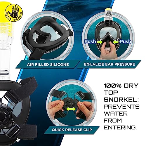 Body Glove - Free Breathing Snorkel Full FACE MASK Set-with FINS-Travel Bag-Anti Fog-Anti Leak-Panoramic View-Camera Moun...