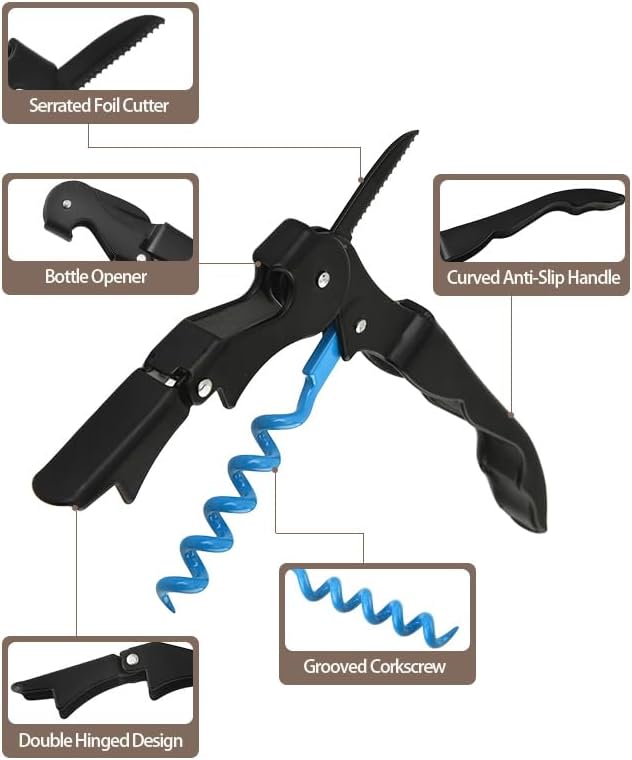 Wine Opener Waiter Corkscrew, Professional Wine Key for Servers, Bartender with Foil Cutter, Manual Wine Bottle Opener Double Hinged (5, Black Green)