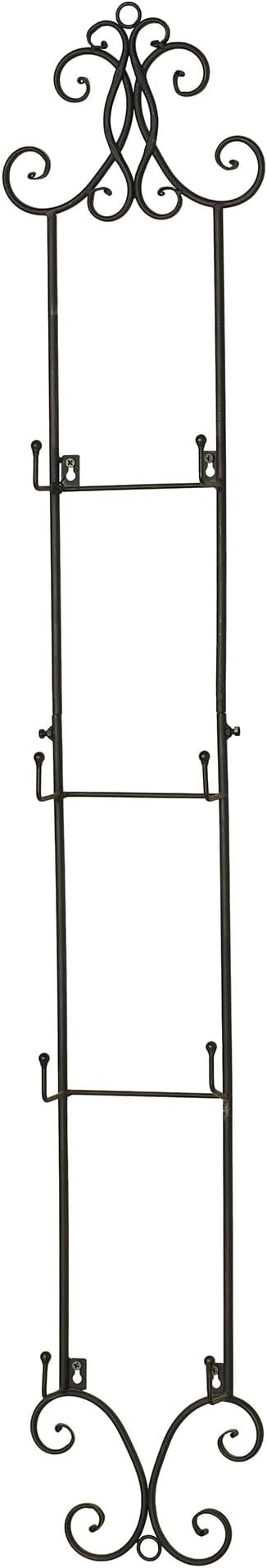 Kanya Black Four Plate Wall Mount Rack | Four Plate Holder | Plate Display Easel Decor | Openwork Scrolls | Traditional Classic Metal Plate Racks | Square or Round Plates | Kitchen | Dining Room
