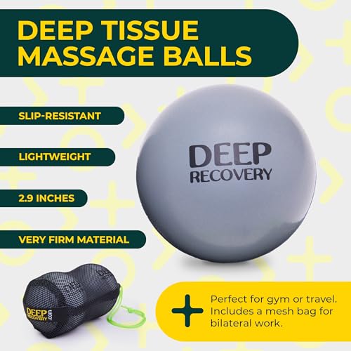 Deep Recovery Yoga Deep Tissue Massage Ball Set, Firm Density – 2.9-Inch Myofascial Release Balls for Feet, Back, Neck, Le...