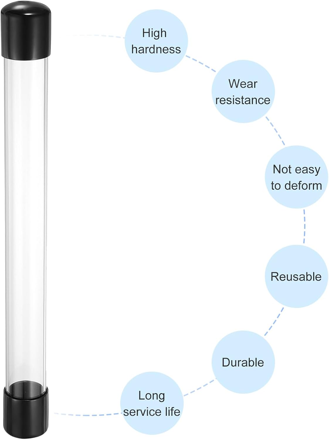 PATIKIL Clear Rigid Tube Round Plastic Tubing with Black Rubber Caps Polycarbonate Water Pipe, 305mm/ 12 Inch Length, 24mmx28mm/0.94"x1.1", 2 Set