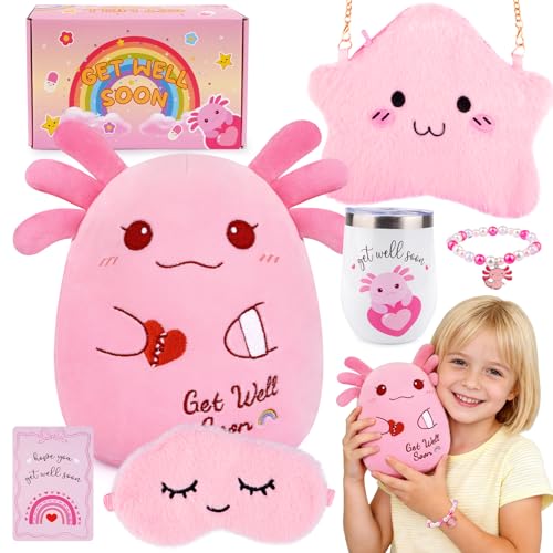 LSYDCARM Get Well Gifts for Kids, Feel Better Gifts for Kids, Get Well Soon Basket with 8 inch Axolotl Get Well Soon Stuff...