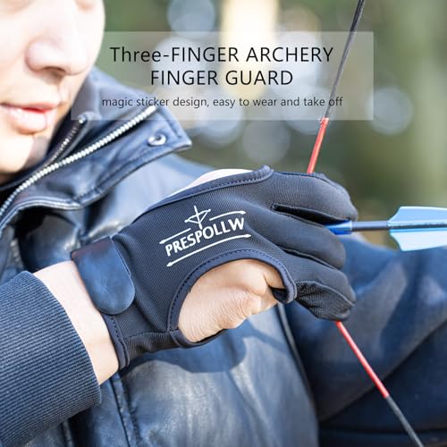 Prespollw Archery Glove Three-Finger Guard – Protective Shooting Glove for Men & Women, Ideal for Recurve & Compound Bow H...