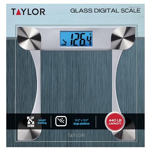 Taylor Digital Glass Scale, Tracks Body Weight with Dependable Readings, Bathroom Device Measuring Up to 440 lb, Battery-P...