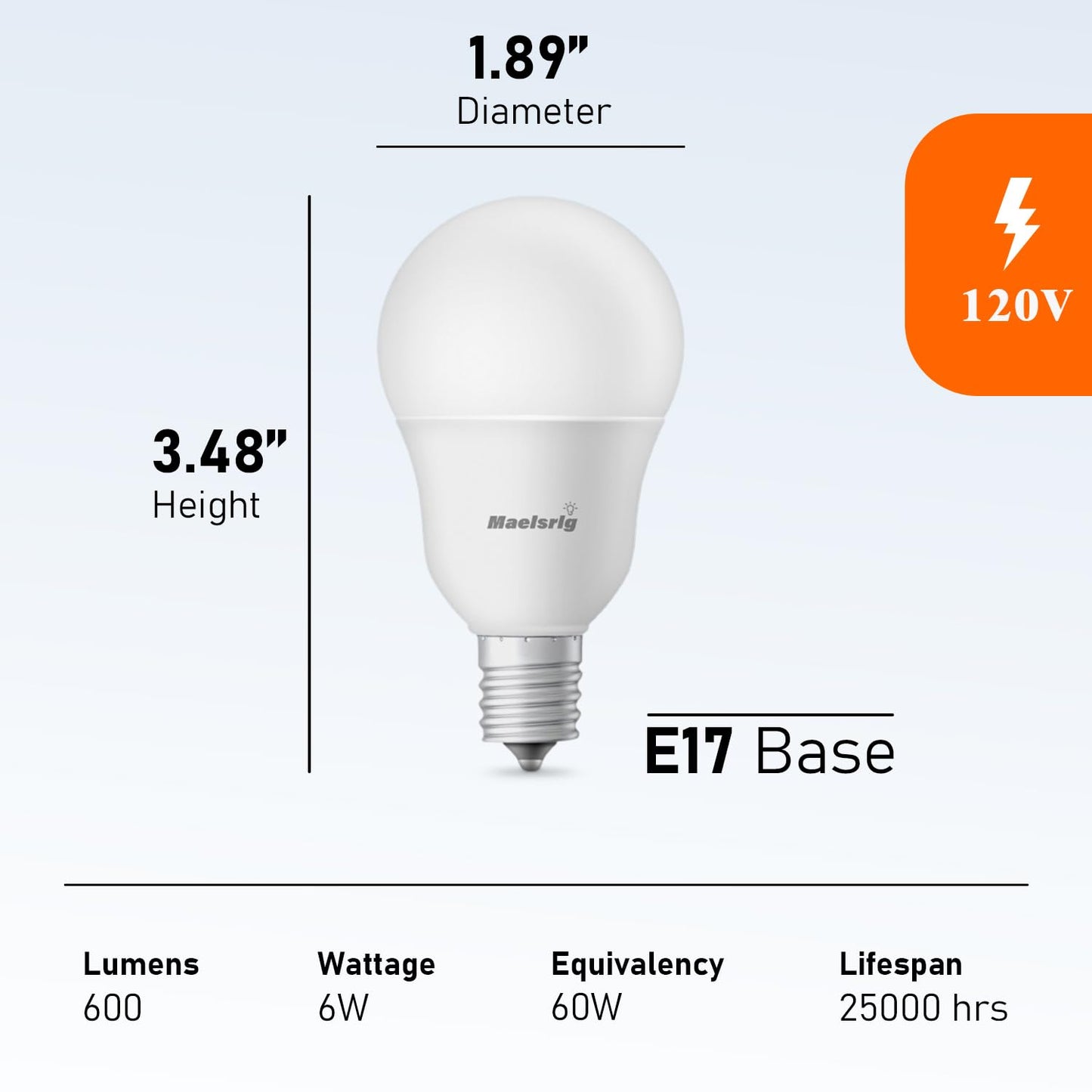 Maelsrlg E17 LED Bulb, 6W (60W Equivalent), Soft White 2700K, G14 Globe, 600 Lumens, Non-Dimmable, Pack of