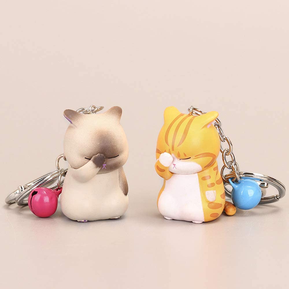GAIORD Cat Keychain Charms, Key Ring Cute Key Chain Shy Chubby Kitten Trinket Bag Decor (Khaki)