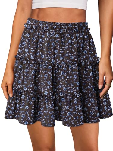 onlypuff Women's Boho Mini Skorts Flowy Butterfly Short Elastic High Waist Ruffle Tiered Skirts Summer Lounge Shorts