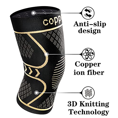 Copper Knee Braces for Women and Men 2 Pack, Knee Compression Sleeve for Knee Pain, Arthritis,ACL, Meniscus Tear, Joint Pa...