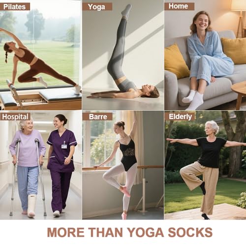 kepiibi 5 Pairs Pilates Socks with Grips for Women Non Slip Grip Yoga Crew Socks for Barre Hospital Barefoot Workout
