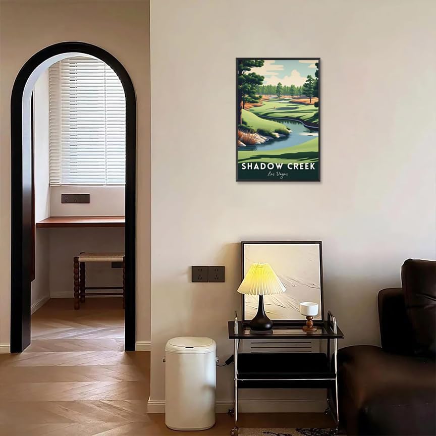 Retro Golf Course Poster Shadow Creek Court Travel Canvas Wall Art Golf Sports Lover Pictures Prints Painting For Living Room Bedroom Office Wall Decor 16x24in Wframed