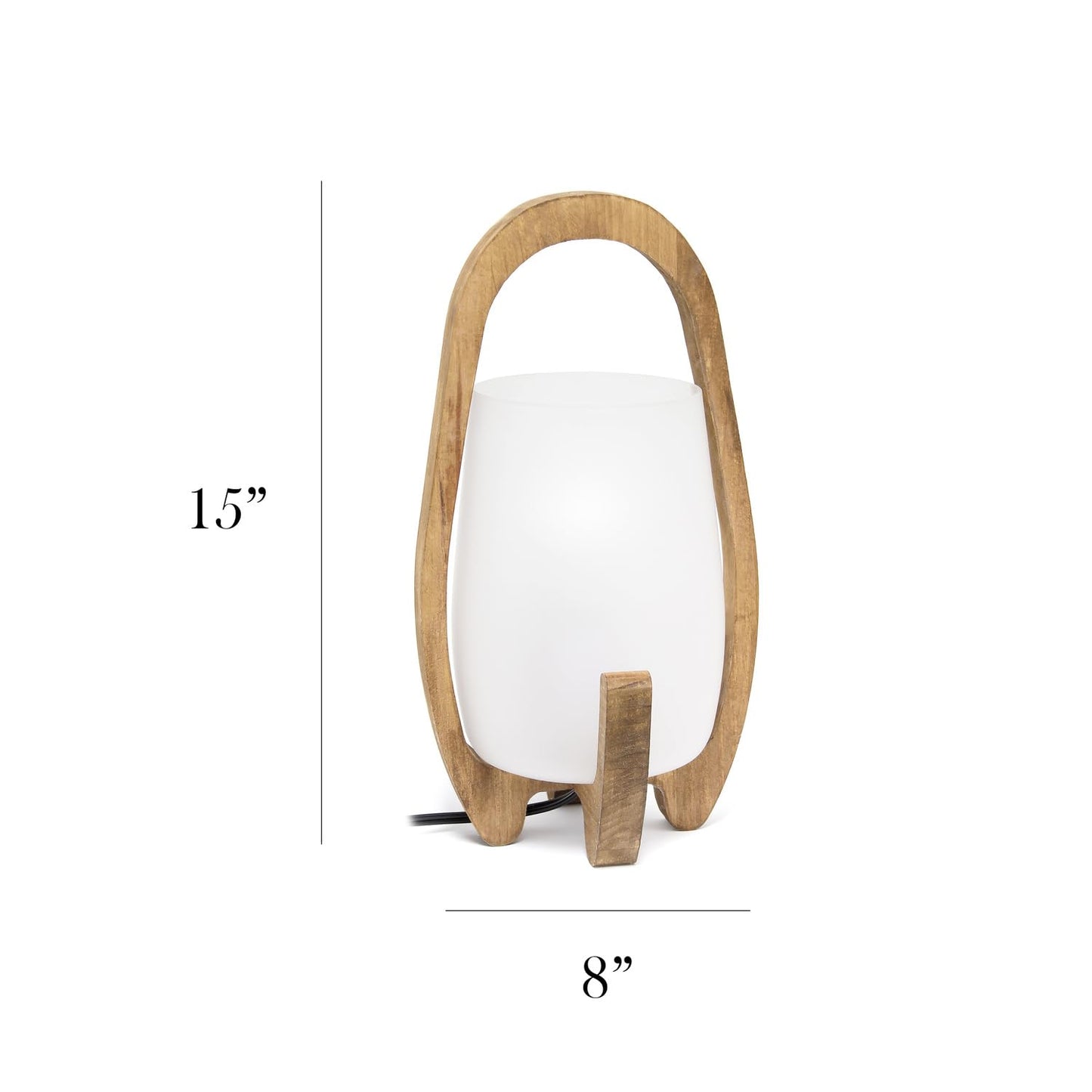 Elegant Designs LT1096-NAT Table Desk Lamp, 15in Wood Frame, Frosted Glass Shade, Natural Finish, Ideal for Bedroom, Living Room, Office
