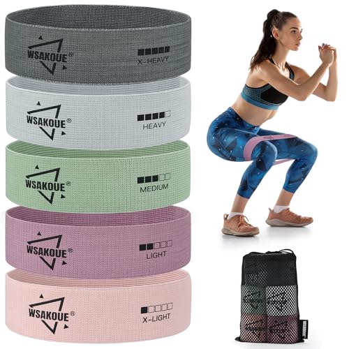 WSAKOUE Fabric Resistance Bands for Working Out – 5 Booty Bands for Women & Men, Exercise Workout Bands for Legs, HIPS & G...