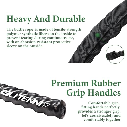 Battle Ropes Black Workout Rope 1 inch Battle Ropes for Home Gym 30ft Exercise Ropes for Working Out Heavy Ropes for Exerc...