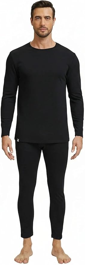 Men Heavyweight Rayon Polyester Thermal Underwear Base Layer Long Johns Blended Fleece Lined Set for Cold Weather