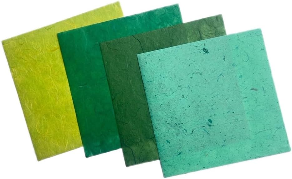 8 x 8 Inches Natural Fiber Leaves Banana Bark Mulberry Paper Sheets 50 Sheets Square Origami Paper Arts Folding Craft, Square Folding Paper for DIY Crafts (Mixed Green Leaves, etc.,, 8"x8")