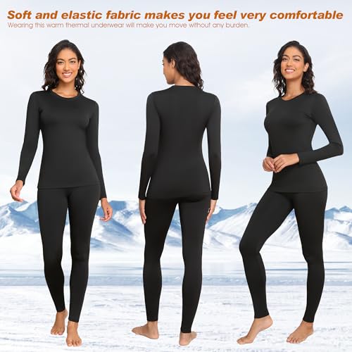 HiZiTi Thermal Underwear Women Long Johns Set Fleece Lined Warm Base Layer Long Sleeve for Weather Top Bottom Pajama