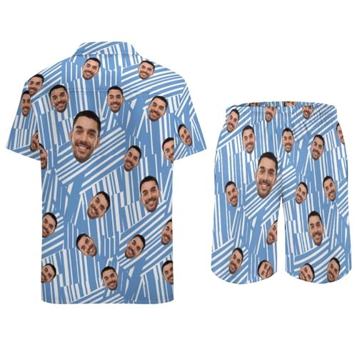 Personalized Men's Hawaiian Shirts and Shorts Set Custom 2-Piece Suits Button Down Shirt Outfit with Bucket Hats
