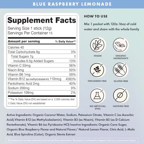 Boobie Hydromom Superfood Electrolyte Drink Mix, Blue Raspberry Lemonade | Refreshing Energy & Hydration Boost for Mamas |...