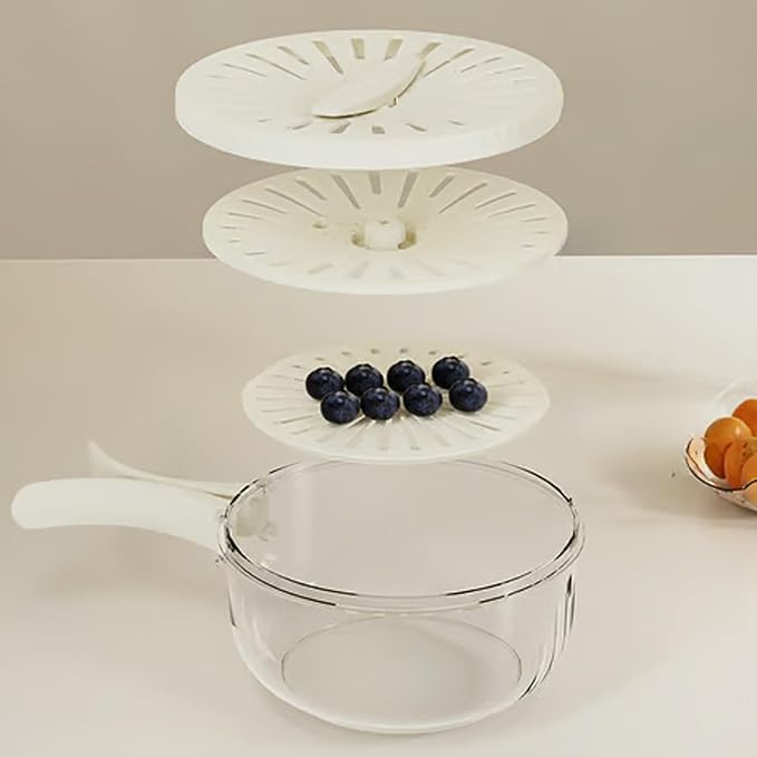 Draining and Preservation Basket, 2-in-1 Draining and Preservation Basket: Simplify Washing & Storing, Multifunctional Fruit Washing Bowl, Fruit Washing Baskets (White 1pcs, Big)