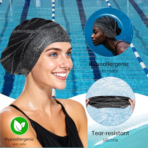 Large Silicone Swim Cap Durable Silicone Waterproof Construction with Ultra-Elastic Design Effectively Keeps Hair Dry. Sui...