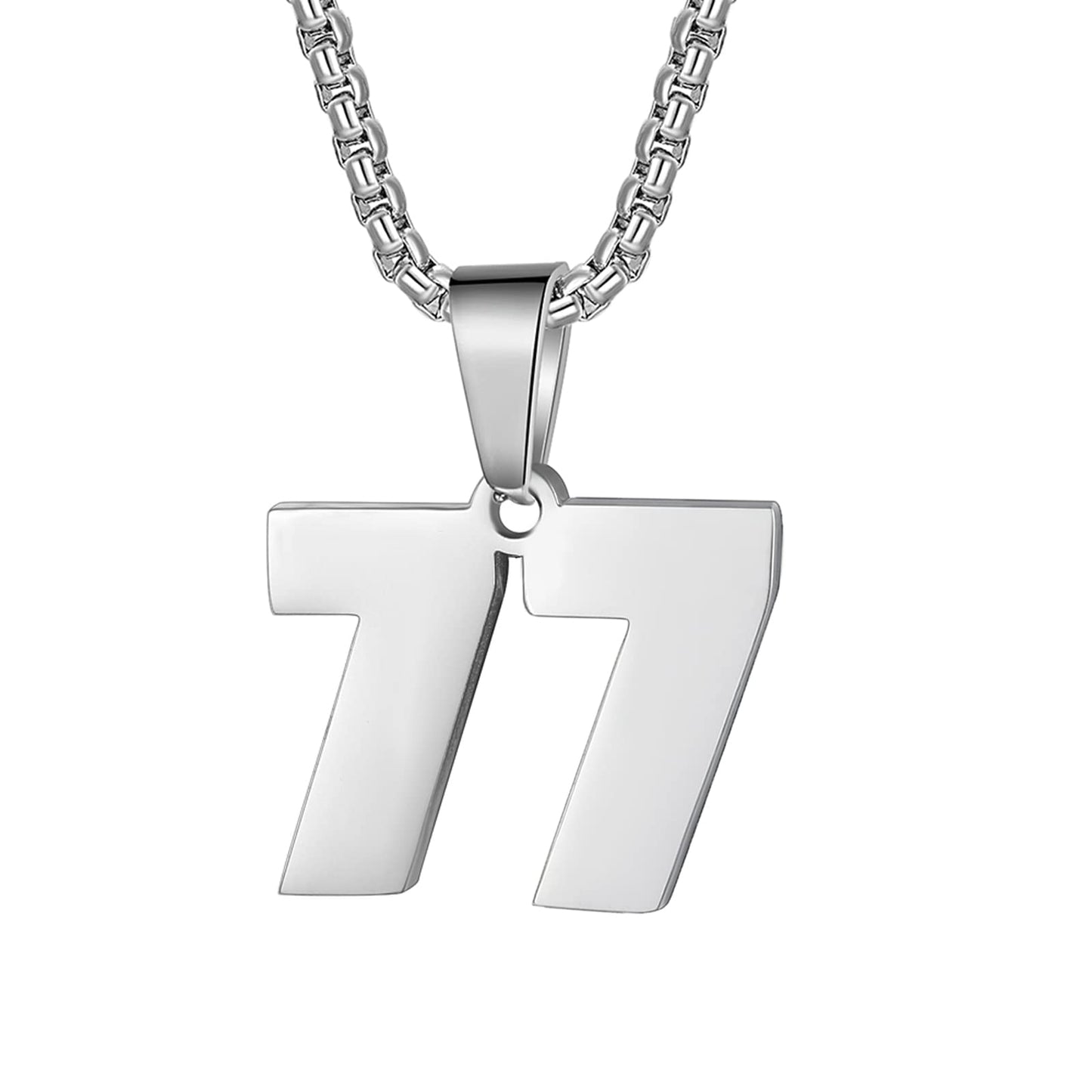Number Necklaces Personalized Necklaces Silver Initial Number Pendant Stainless Steel Chain Movement Necklaces for Men Women (77